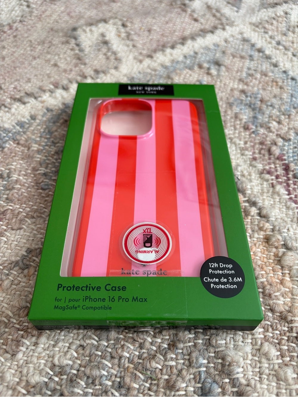 Kate Spade Pink & Red Vertical Stripe iPhone 16 PRO MAX Case MAGSAFE - Picture 2 of 2